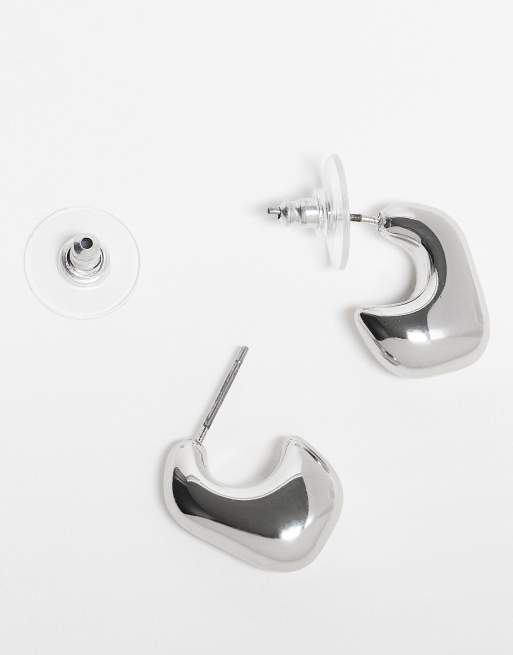 Reclaimed Vintage Unisex Molten Silver Hoop Earrings