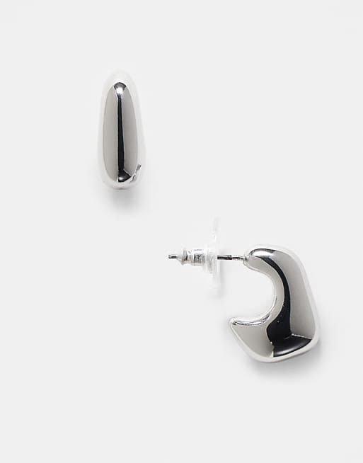 Reclaimed Vintage unisex molten silver hoop earrings