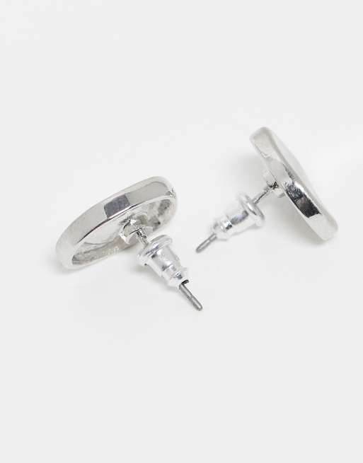 Reclaimed Vintage Unisex Molten Stud Earrings In Silver