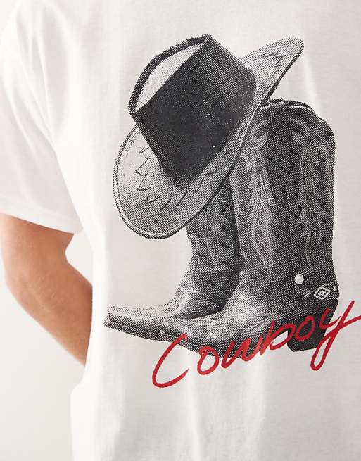 Reclaimed Vintage Unisex Oversized T-shirt With Cowboy Boot Print In White