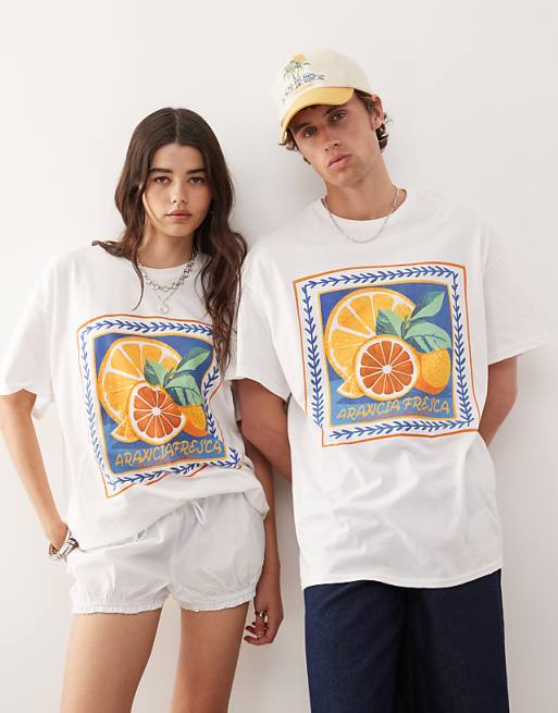 Reclaimed Vintage unisex oversized t-shirt with fruit tile print in white