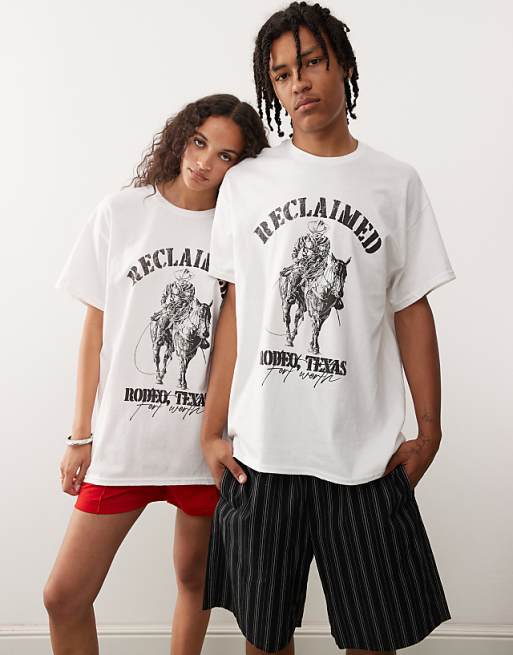 Reclaimed Vintage unisex oversized t-shirt with rodeo western print in white