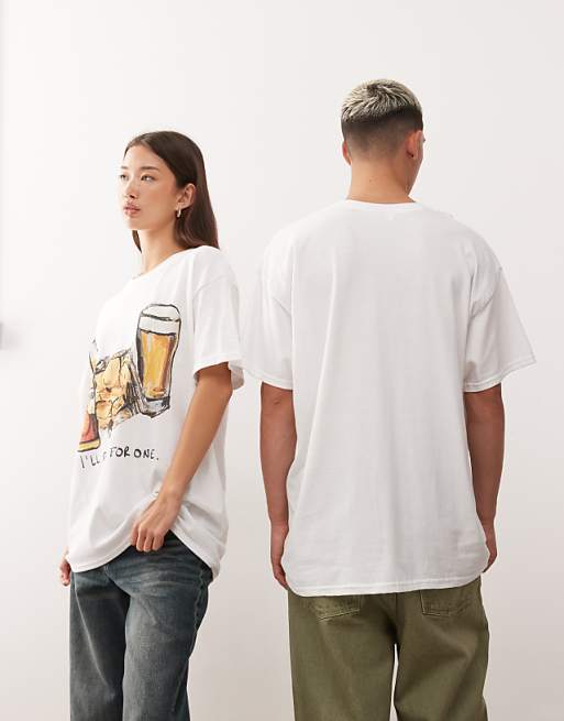 Reclaimed Vintage Unisex Oversized Tee With Drinks Graphic In White