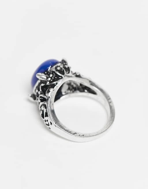 Reclaimed Vintage Unisex Ring With Faux Blue Stone In Silver