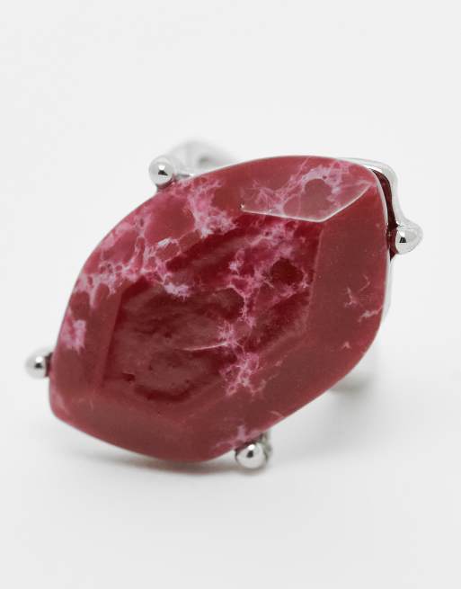 Reclaimed Vintage Unisex Ring With Faux Red Stone In Silver