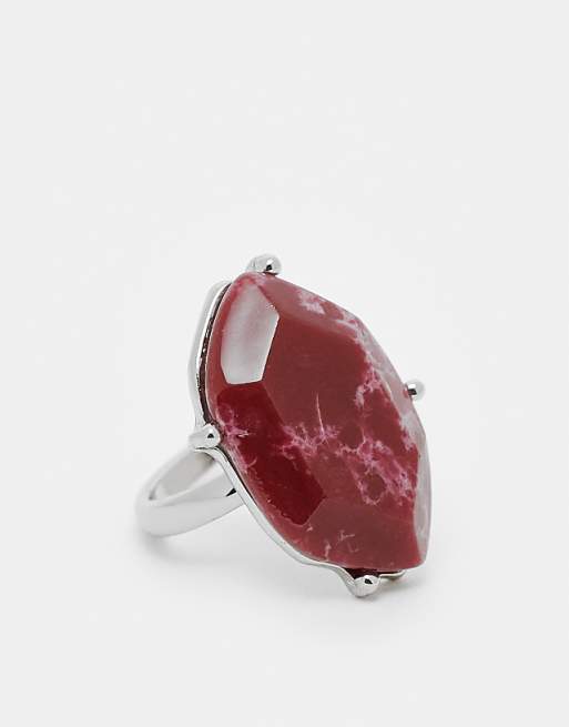 Reclaimed Vintage unisex ring with faux red stone in silver