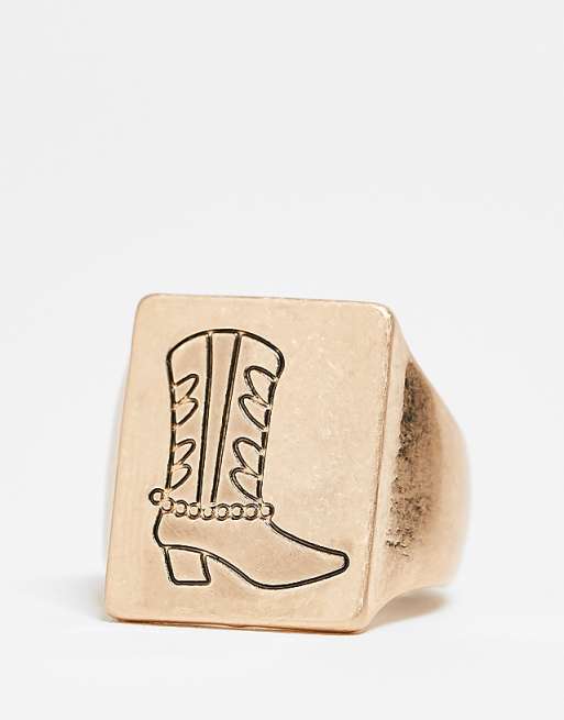 Reclaimed Vintage unisex ring with sketchy cowboy boot in gold