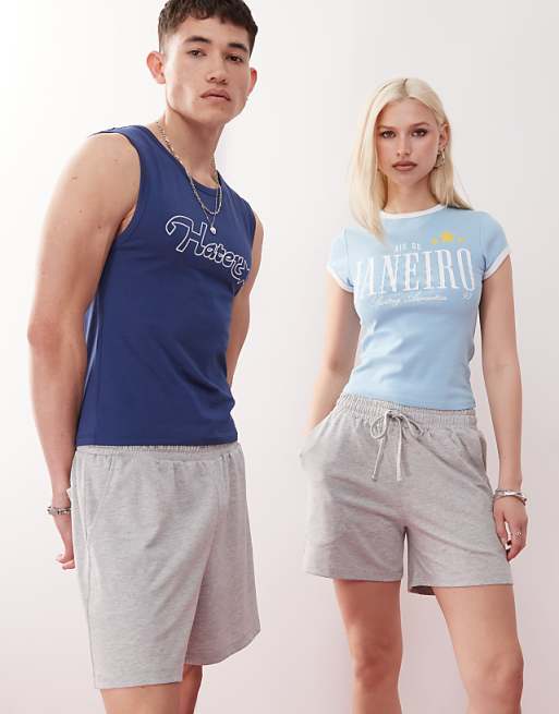 Reclaimed Vintage Unisex Shorter Length Jersey Shorts In Grey Marl
