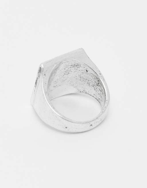 Reclaimed Vintage Unisex Signet Ring With Doddle Thunder Bolt In Silver