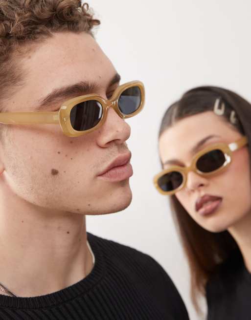 Reclaimed Vintage Unisex Slim Square Festival Sunglasses In Frosted Green