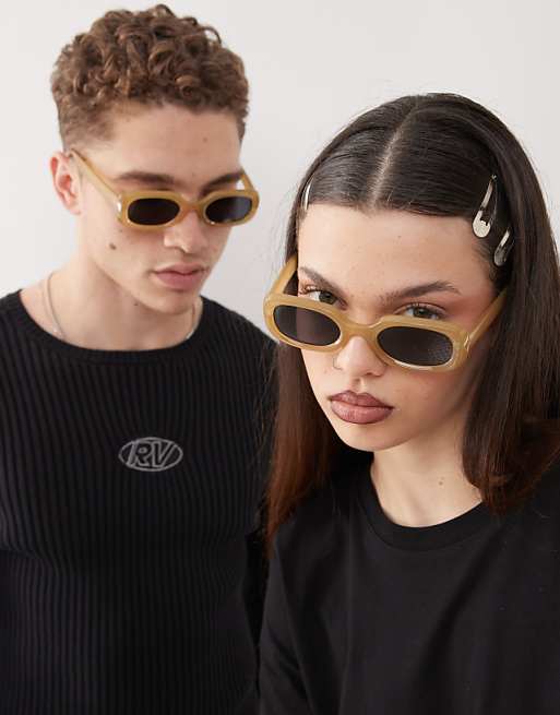 Reclaimed Vintage unisex slim square festival sunglasses in frosted green