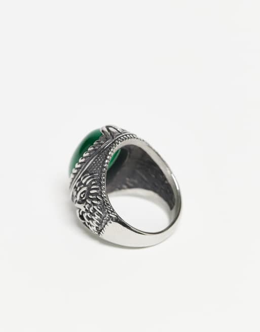 Reclaimed Vintage Unisex Stainless Steel Waterproof Gem Ring With Stone In Silver