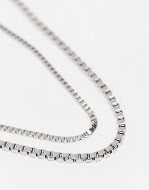 Reclaimed Vintage Unisex Stainless Steel Waterproof 2 Pack Chain Necklace In Silver