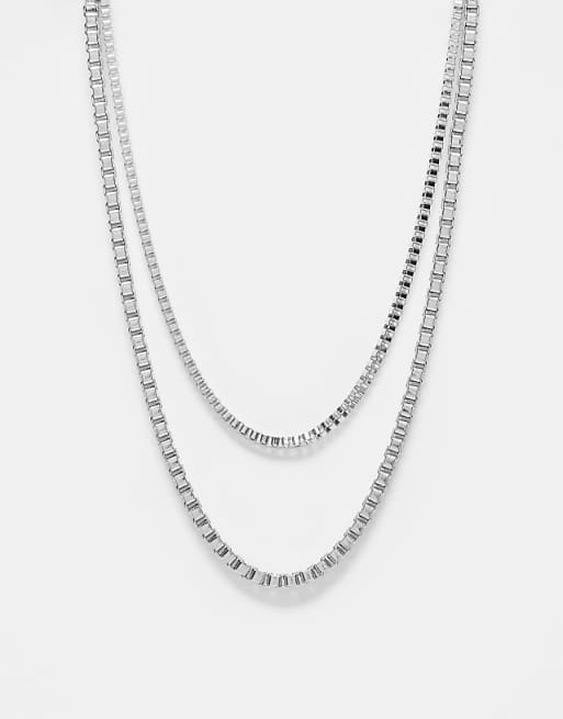 Reclaimed Vintage unisex stainless steel waterproof 2 pack chain necklace in silver