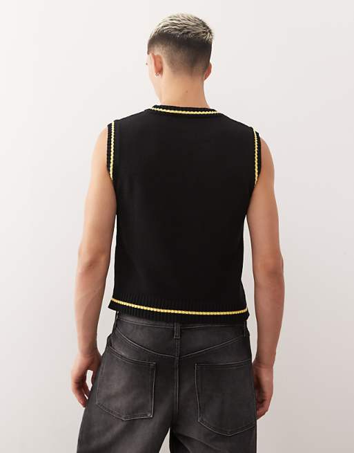 Reclaimed Vintage V-neck Knitted Tank With Pub Graphic In Black