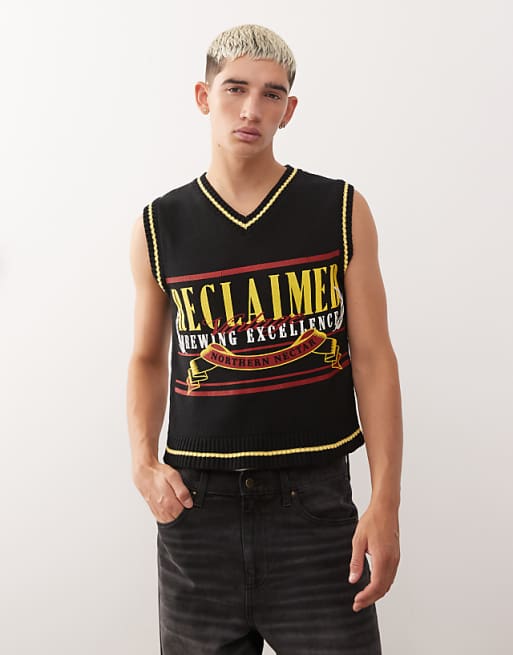 Reclaimed Vintage v-neck knitted tank with pub graphic in black