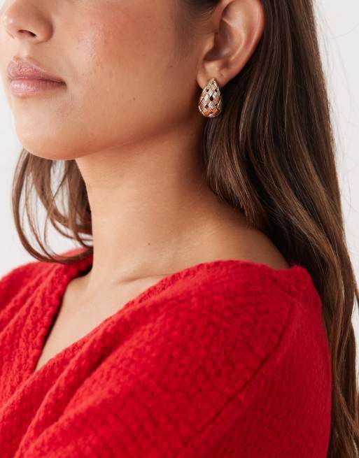 Reclaimed Vintage Weave Chubby Hoop Earrings In Gold