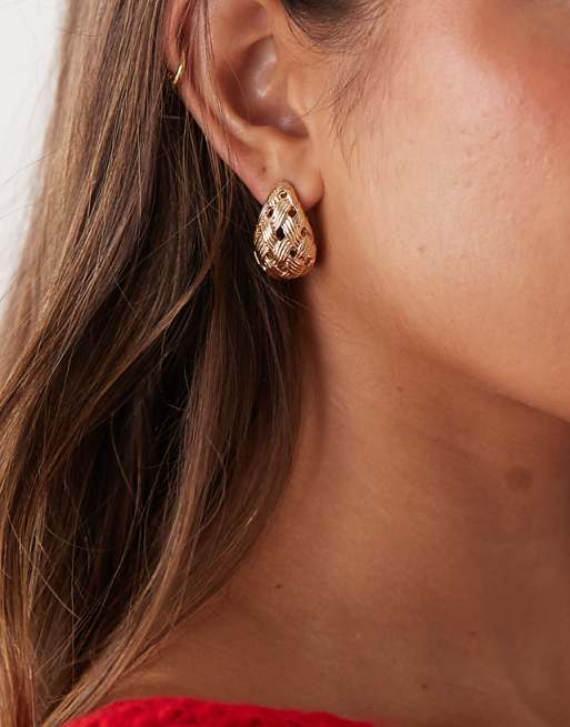 Reclaimed Vintage weave chubby hoop earrings in gold