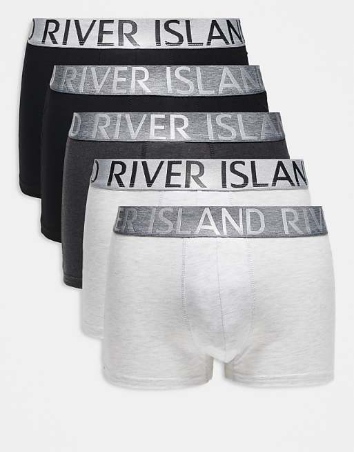 River Island 5 Pack Trunks In Mixed Grey