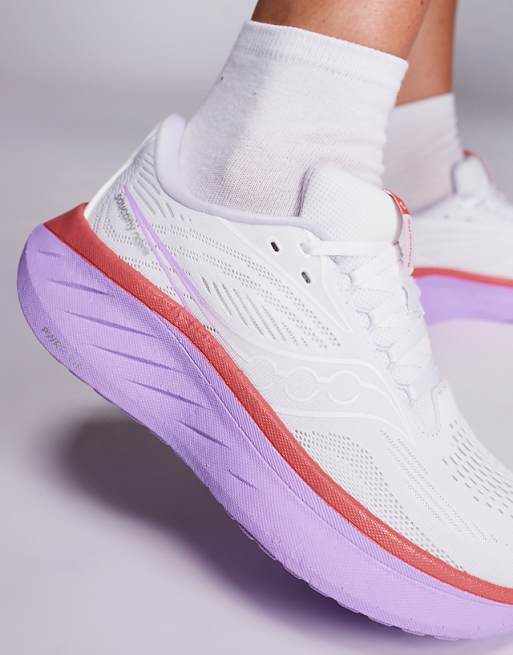 Saucony Ride 18 Running Trainers In White And Coral