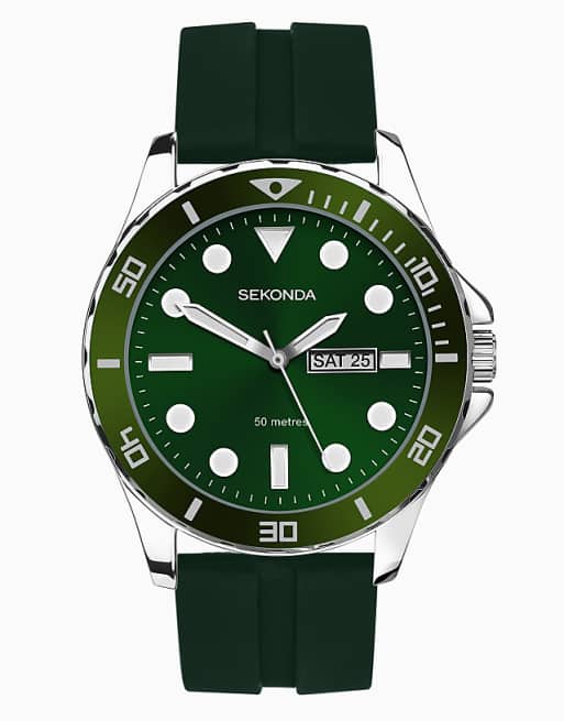Sekonda balearic 44mm round silver watch in black - DGREEN