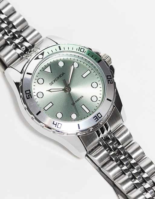 Sekonda Bracelet Watch With Green Dial In Silver