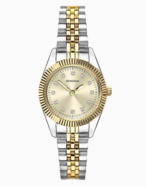 Sekonda francis 26mm round two tone watch in silver