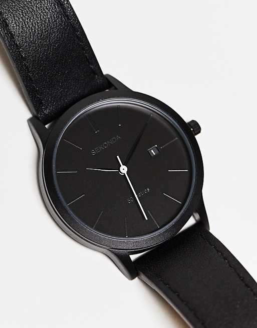 Sekonda Leather Strap Watch In Black