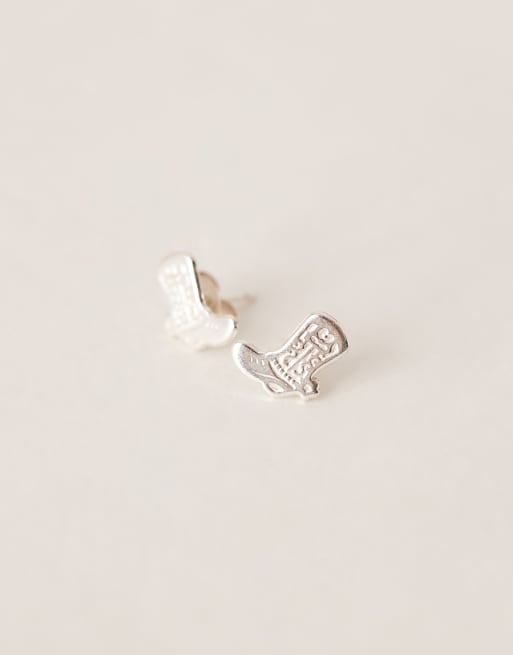Seol + Gold Western Cowboy Boot Stud Earrings In Sterling Silver