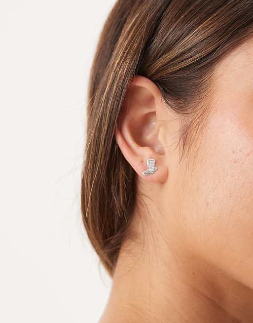 Seol + Gold Western Cowboy Boot Stud Earrings In Sterling Silver