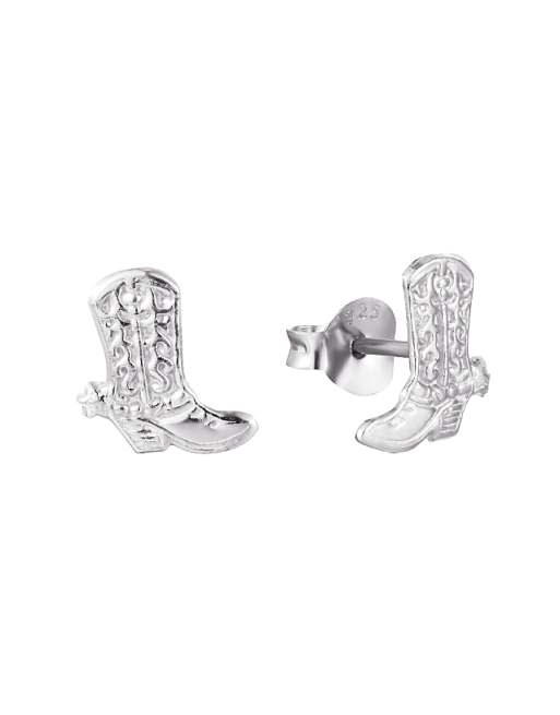 Seol + Gold Western Cowboy Boot Stud Earrings In Sterling Silver