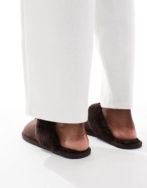 SEQWL Faux Fur Mule Slippers In Brown