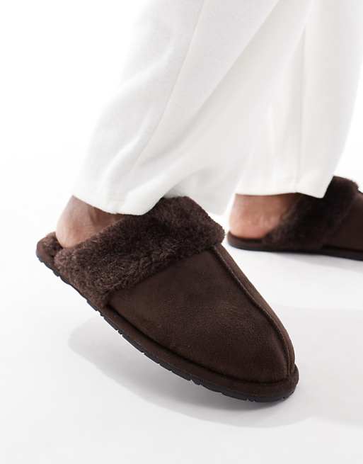 SEQWL Faux Fur Mule Slippers In Brown