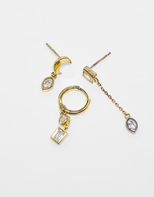 Shashi Celestial Ear Party 3 Pack Earrings In Gold Vermeil Plate