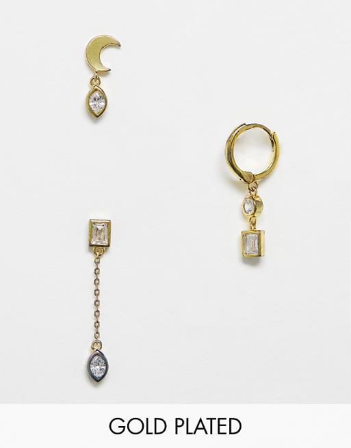 Shashi celestial ear party 3 pack earrings in gold vermeil plate