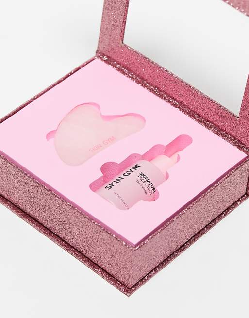 Skin Gym Facial Workout Kit: Rose Quartz Gua Sha & Signature Facial Oil