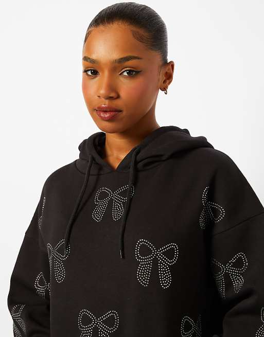 Skinnydip Bow Diamante Hoodie In Black