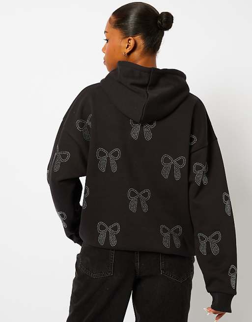 Skinnydip Bow Diamante Hoodie In Black