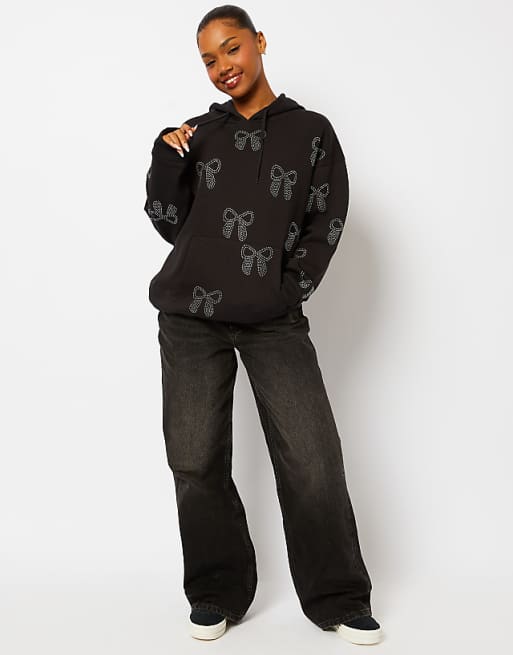 Skinnydip Bow Diamante Hoodie In Black