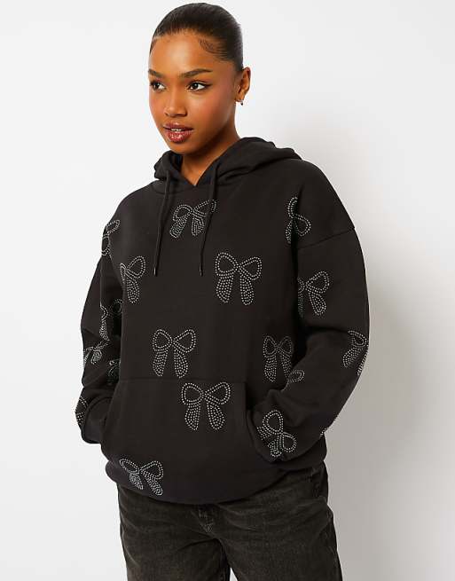 Skinnydip Bow diamante hoodie in black