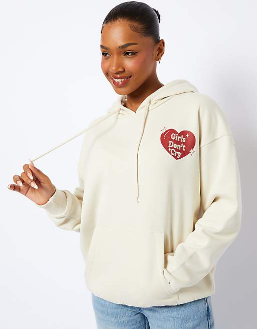 Skinnydip Girls Dont Cry Hoodie In Cream White