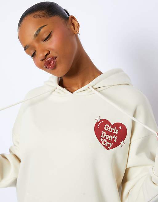 Skinnydip Girls Dont Cry Hoodie In Cream White