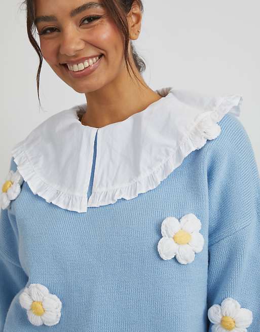 Skinnydip London 3d Flowers Knitted Jumper In Blue