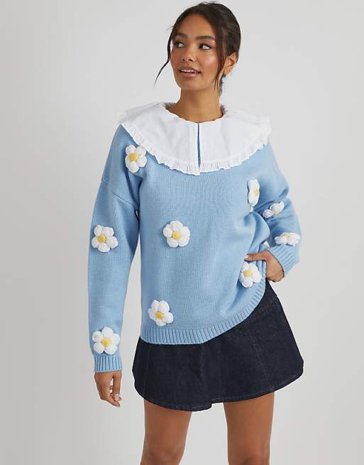 Skinnydip london 3d flowers knitted jumper in blue