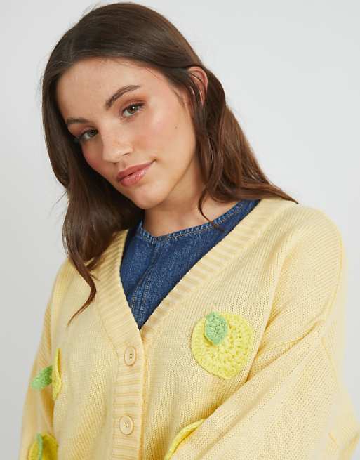 Skinnydip London 3d Lemons Knitted Cardigan In Yellow