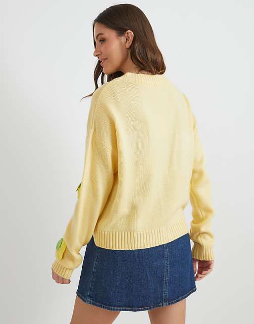 Skinnydip London 3d Lemons Knitted Cardigan In Yellow