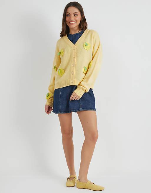 Skinnydip London 3d Lemons Knitted Cardigan In Yellow