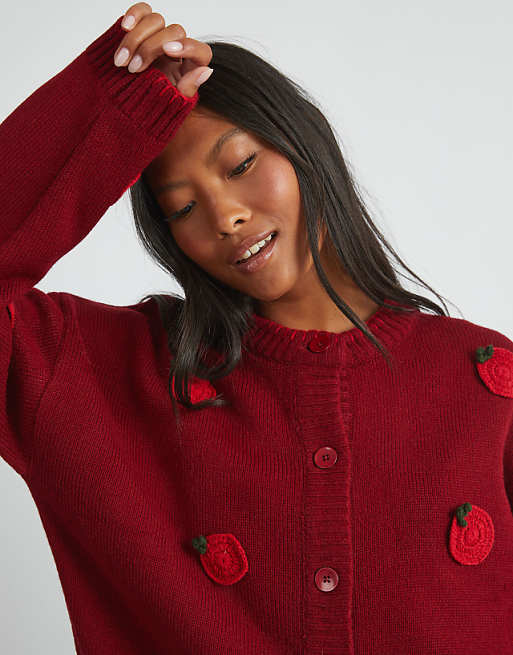 Skinnydip London Applique Tomato Cardigan In Red