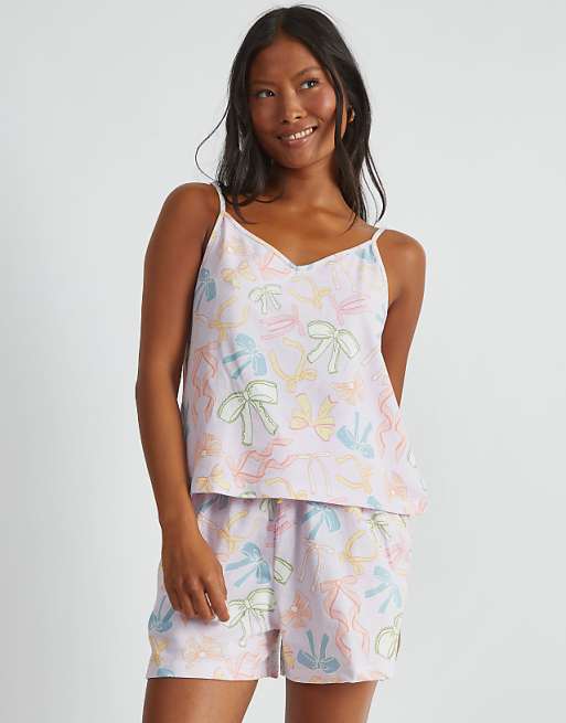 Skinnydip london bow print cami & short pyjama set in blue