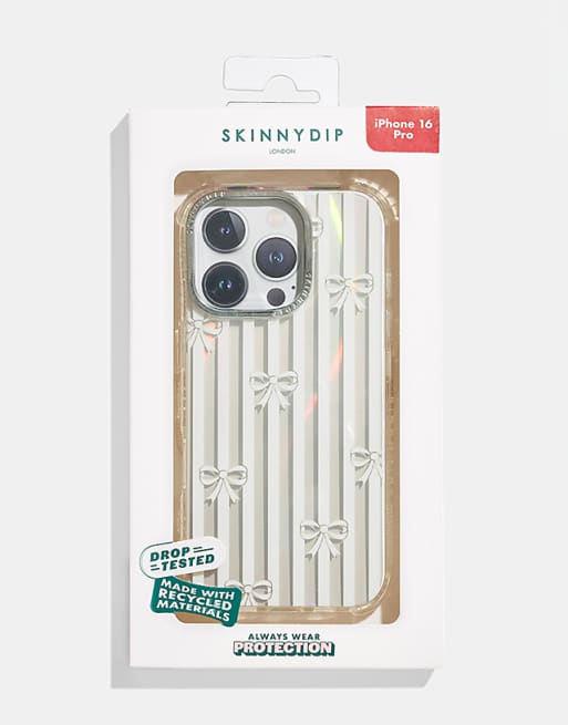 Skinnydip london bow stripe shock iphone case in white